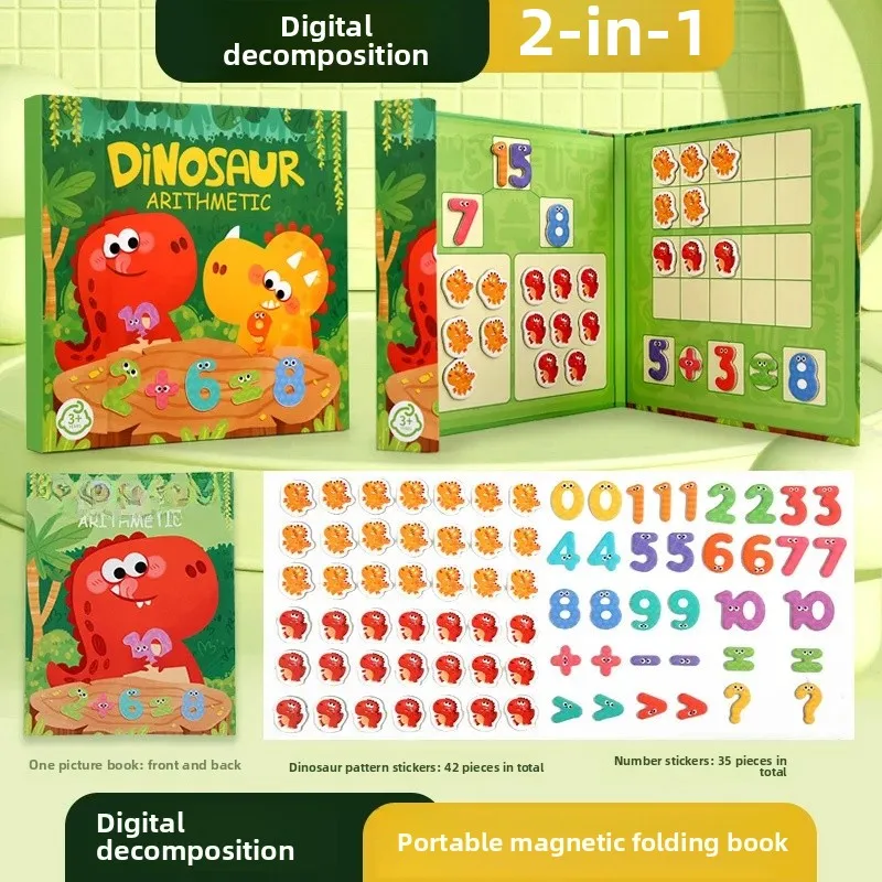 Vroegschoolse wiskunde onderwijs Montessori magnetische dinosaurus rekenboek wiskunde ontleding wiskunde speelgoed puzzel speelgoed