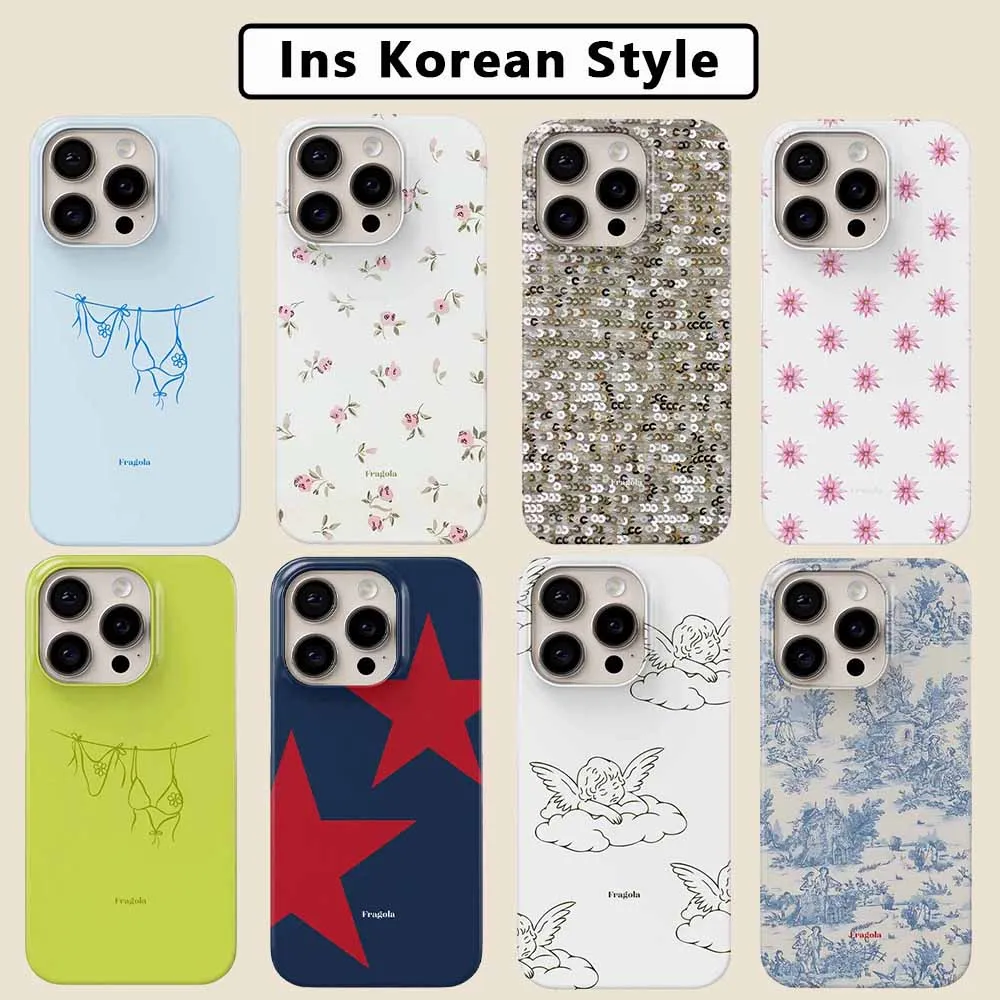 Capa de Celular Clmj com Estampa Floral Coreana para iPhone 17 16 15 14 13 12 11 Air Pro Max X XS XR XSMax 7 8 Plus, Capa Rígida de PC com Película Brilhante