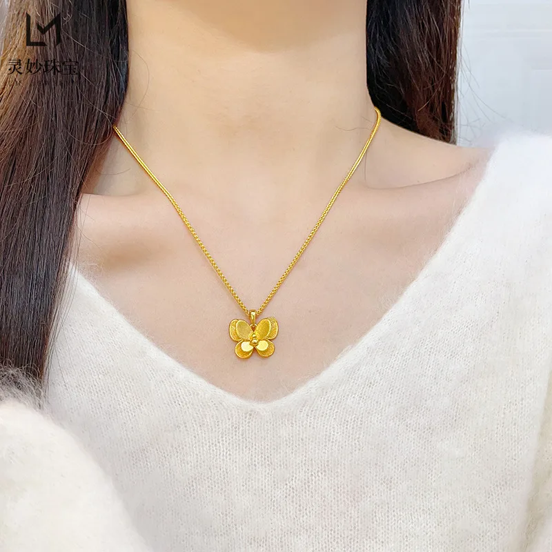 

9999 24K real gold store same style women's gold necklace gourd small butterfly pendant beautiful jewelry