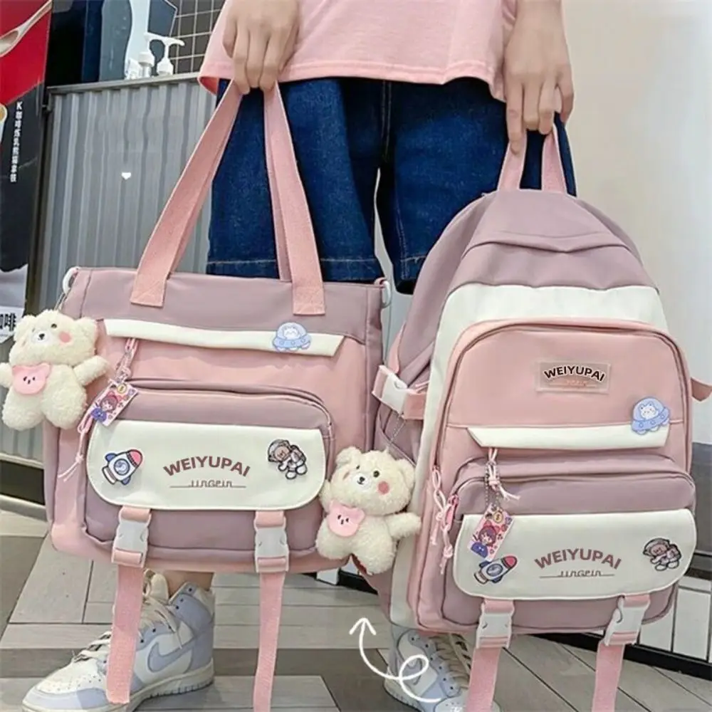 Cute Ins studenti borse da scuola grande capacità orso ragazze borse a tracolla Color caramella Multi tasche grande borsa ragazza