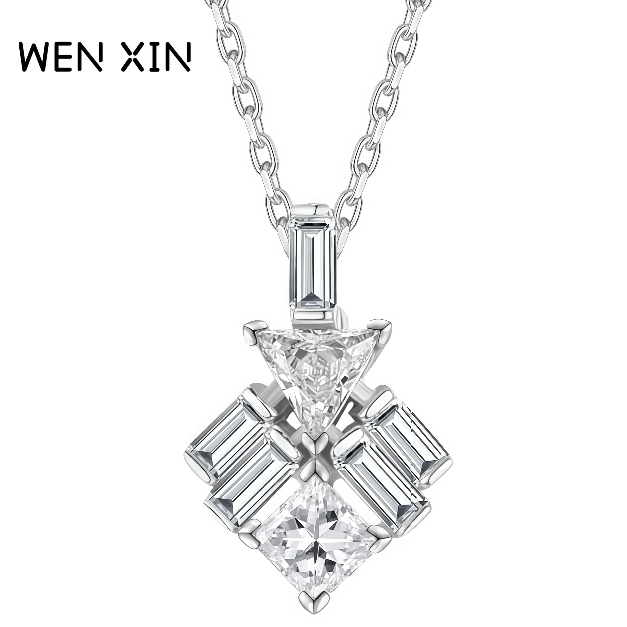 

Бренд WENXIN, простое стильное треугольное квадратное ожерелье, кулон из стерлингового серебра 925 пробы, простые стильные ожерелья, ювелирные изделия