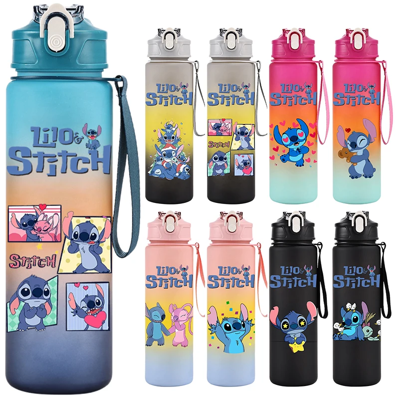 750ML Disney Lilo Stitch Water Cup Portable Children Cute Plastic Cartoon Outdoor Sport Large Capacity Water Bottle Kid Gift