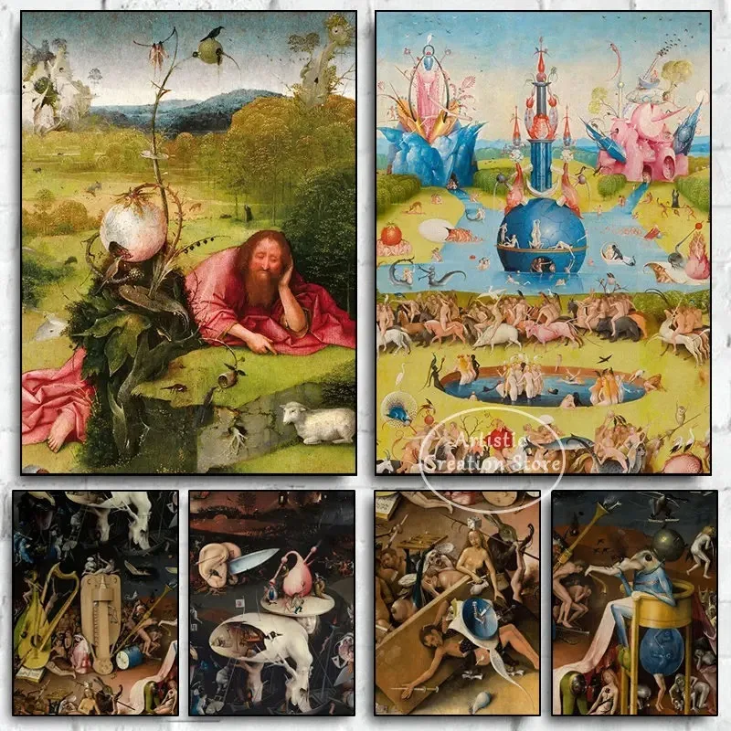 Pintura clásica famosa del jardín del delicia terrestre, póster de Bosch Hieronymus, pintura en lienzo para pared, decoración del hogar para sala de estar
