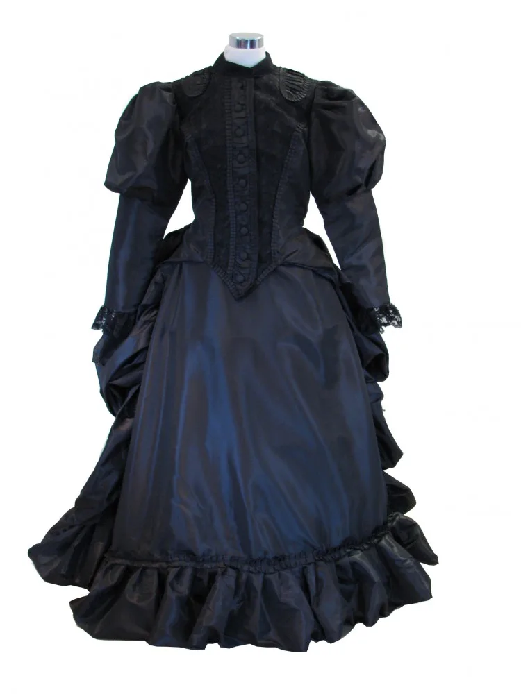 Victorian Black Mourning Dress Victorian Black Bustle Ball Gown Gothic Vampire Steampunk Dresses Queen Princess Black Dress