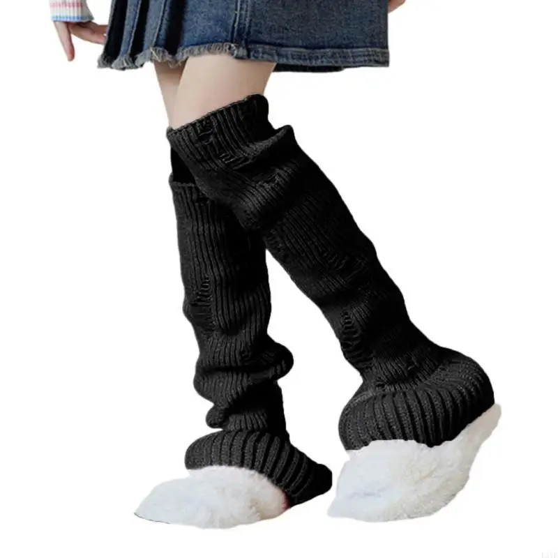 

L5YF Ripped Leg Warmers Little Girls Flared Japanese Socks Warm Slouchy Leggings