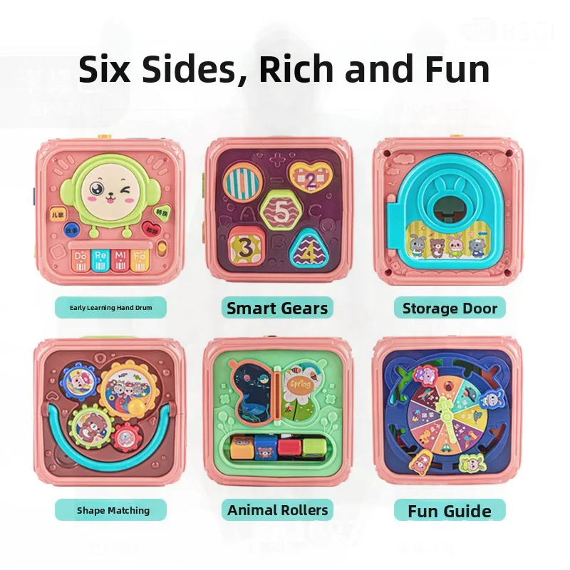 Brinquedo educacional hexaedro para bebês com mais de 6 meses, instrumento musical de tambor fechado à mão para crianças de 1 ano de idade, educação precoce