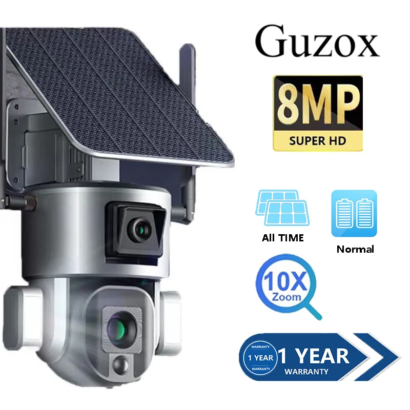 

4K Outdoor Wireless Solar Camera 8MP WiFi Dual Lens 4X 10X Optical Zoom Humanoid Tracking Wireless Security Cameras