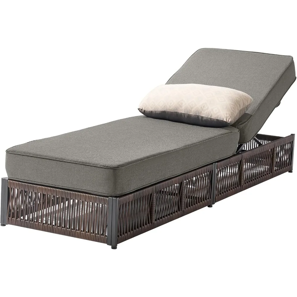 

luxury outdoor chaise lounge with 5 inch thickened cushions - 1 set high back brown wicker patio recliners rattan reclining chai