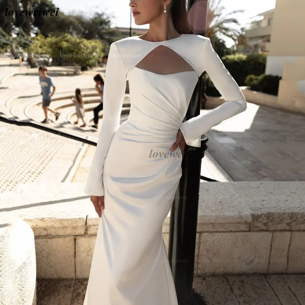 فساتين زفاف مخصصة بسيطة حورية البحر فساتين الزفاف بأكمام طويلة طول الأرض فستان العروس فيستدو دي نوفيا