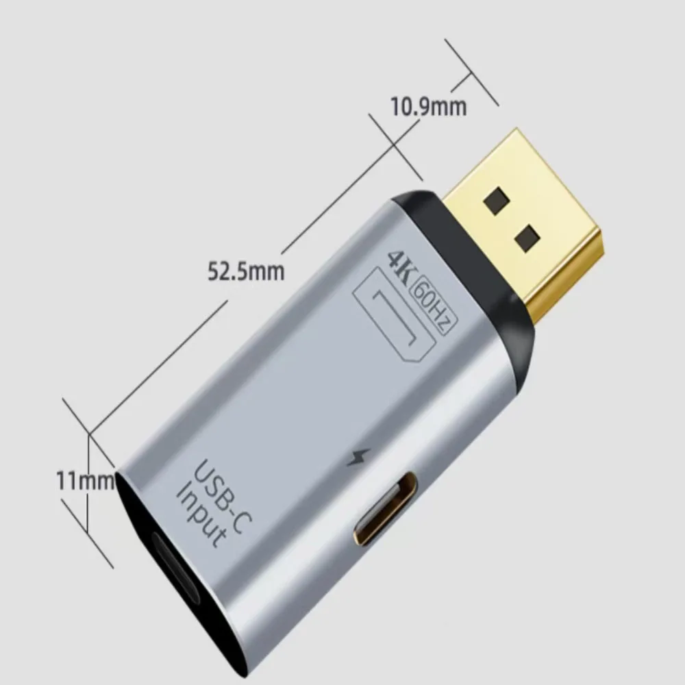 USB-C Female to DP Male Adapter 4K@60Hz, Type C Input with PD Charging Port, 3 in 1 Converter for Laptop Monitor Display