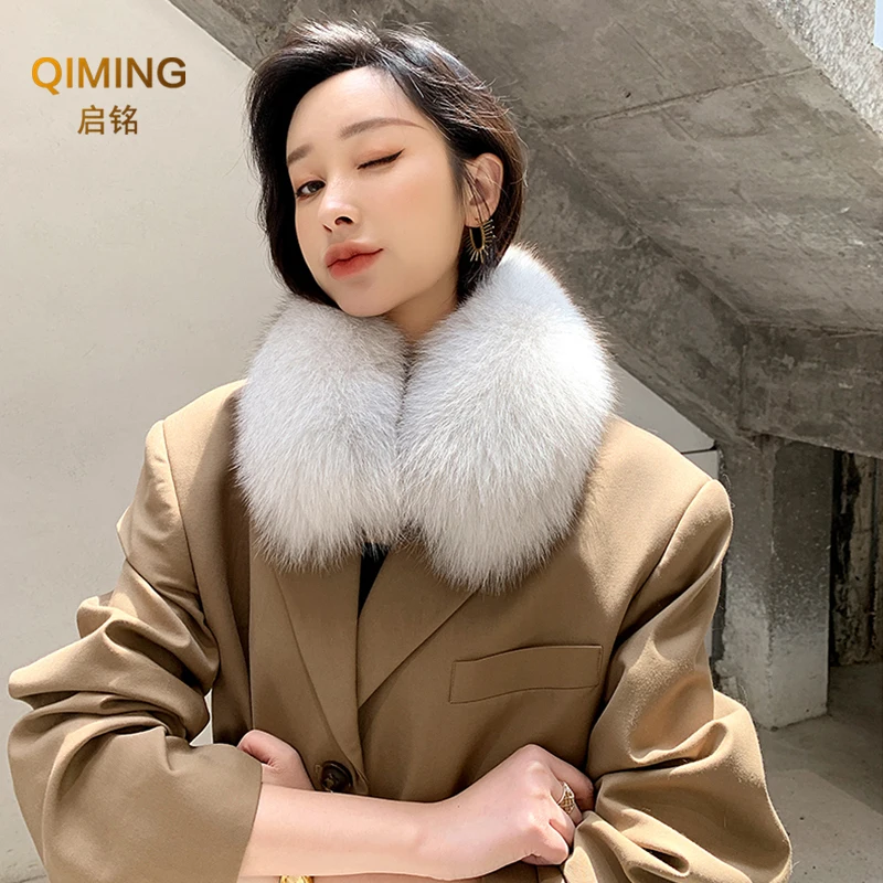 Woman Fox Fur Collar Ladies Winter Ribbon Luxury Designer Scarf Ring Coat Fashion Warmth Real Fox Fur Scarf Women Luxery Scarf