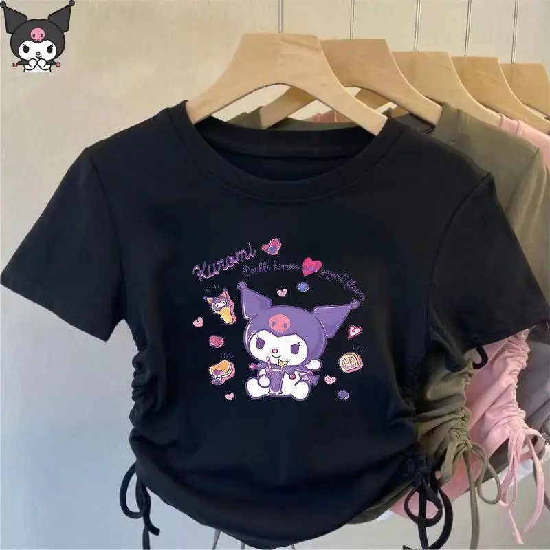 

My Melody Cartoon Anime Girls Drawstring T Shirt Kuromi Kawaii Sanrio Short-Sleeved Summer New Style Breathable Comfortable Soft