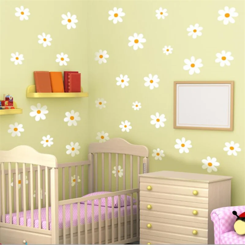 Floral Daisy Flower Wall Stickers 30x60 Cm Decorative Wall Decals Girls Room Kids Bedroom Living Baby Nursery