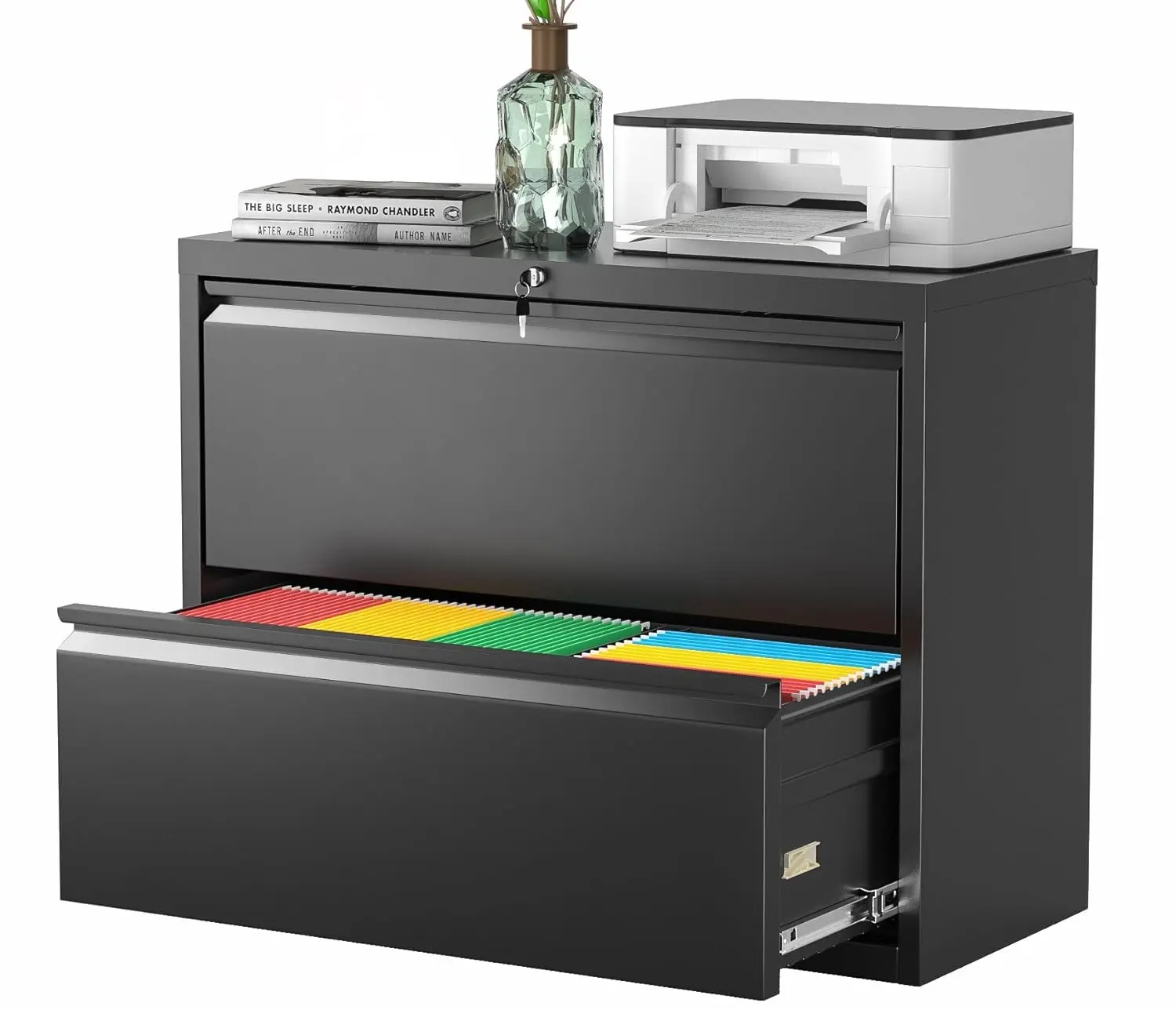 

Lateral File Cabinet, 2 Drawer File Cabinet with Lock, Black Filing Cabinets for Home Office, Metal File Cabinet, Customized