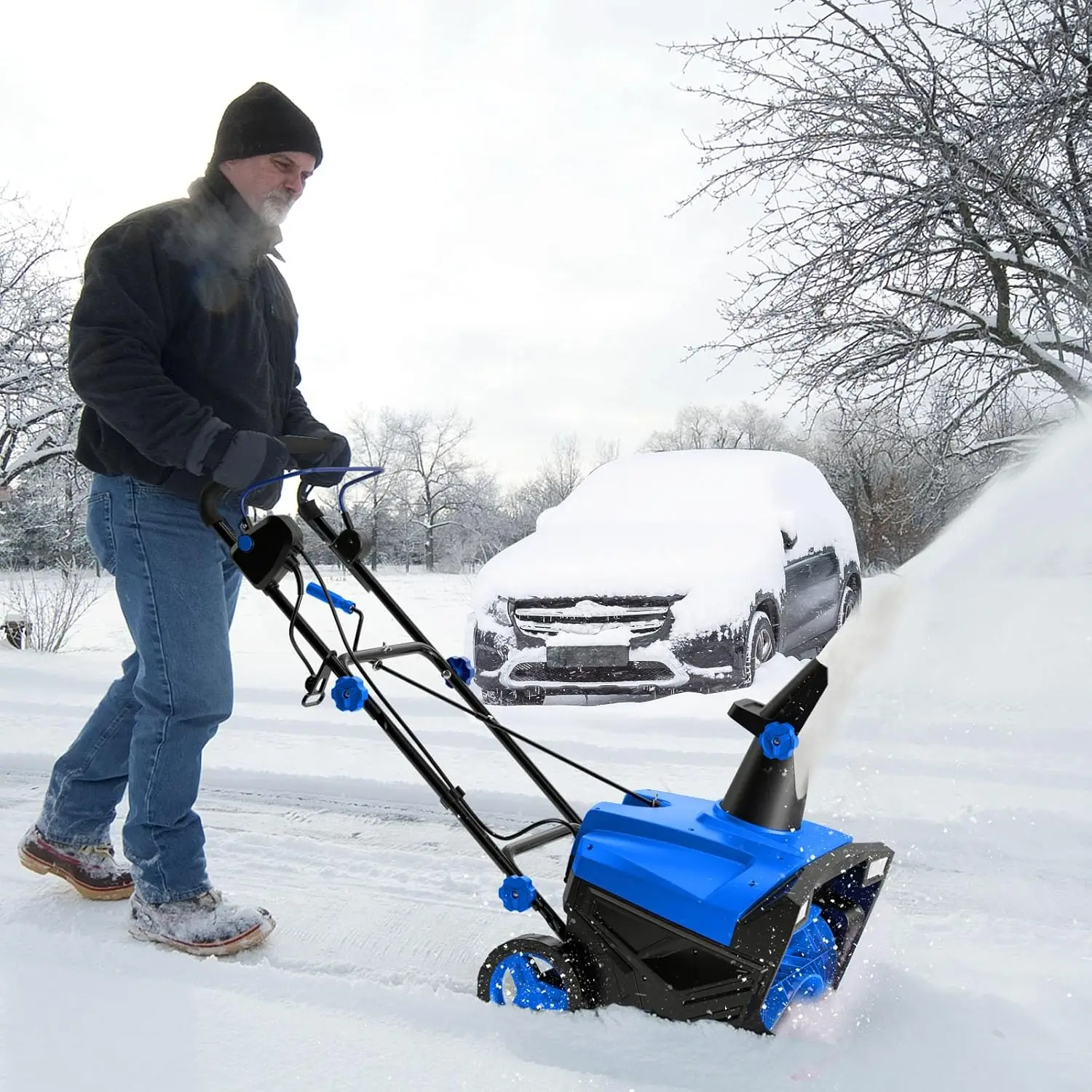 20-Inch 15-AMP Walk-Behind Snow Thrower W/LED Headlights & 180° Rotating Chute, 30FT Throwing Distance, 10