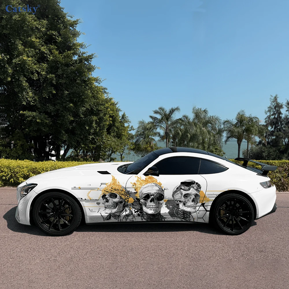 

Солнцезащитные очки с черепом и пламенем, боковая наклейка для автомобиля, водонепроницаемая ПВХ-наклейка, устойчивая к царапинам, защита автомобиля, автоаксессуары в подарок