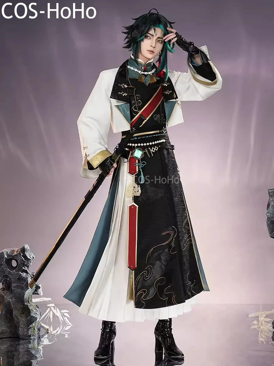 COS-HoHo Genshin Impact Xiao Game Suit Gorgeous Handsome Uniform Ancient Cosplay Costume Halloween Party Role Play Outfit Men