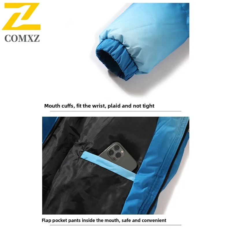 COMXZ 2025 Winter Men's Gradient Hooded Parka Coat Loose Fit Plus Size Thickened Streetwear Trendy Unisex Top Outwear