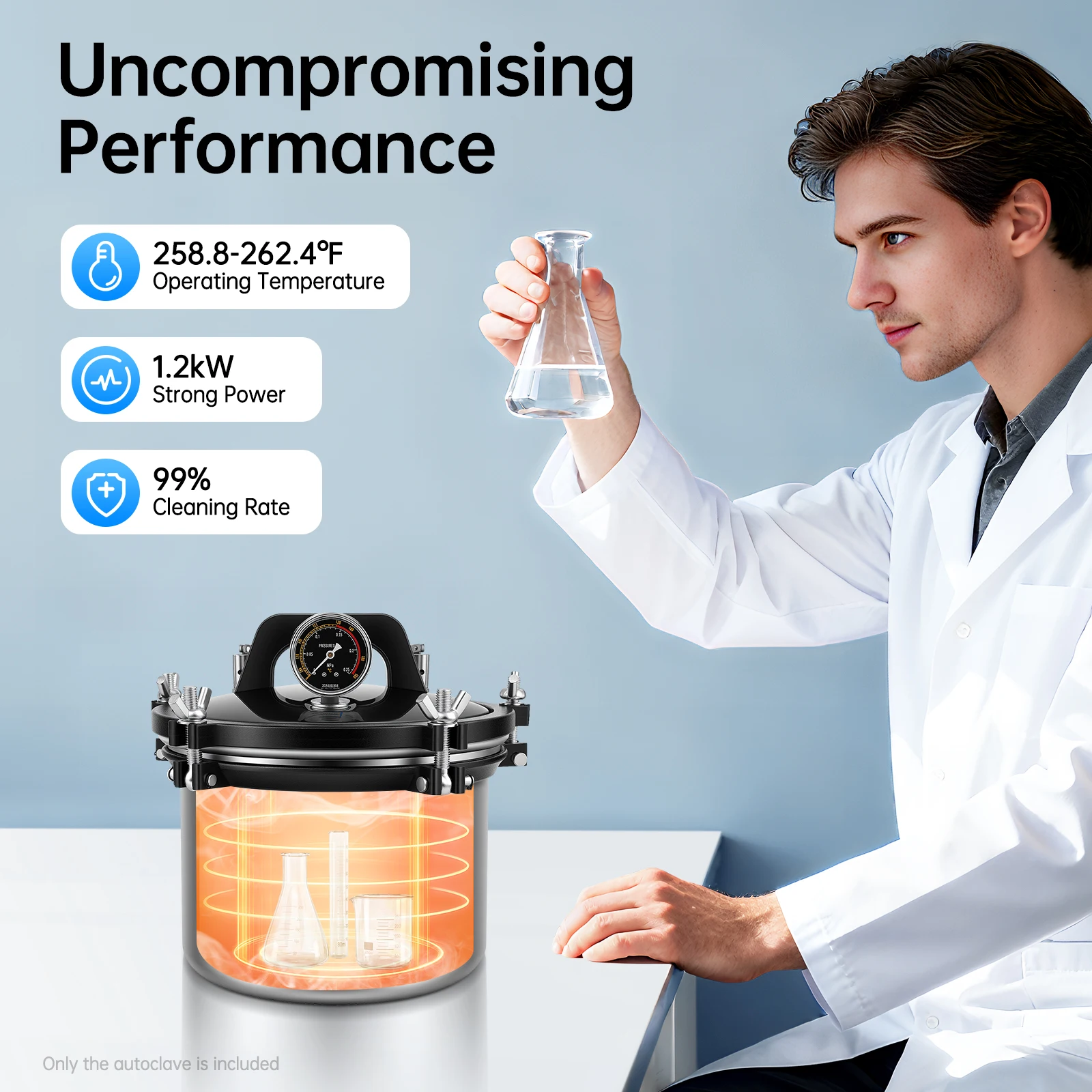 Autoclave de laboratoire 1,2 kW 8 L, autoclave à vapeur portable haute température en acier inoxydable 110 V 0,17 MPa 304 pour équipement de laboratoire