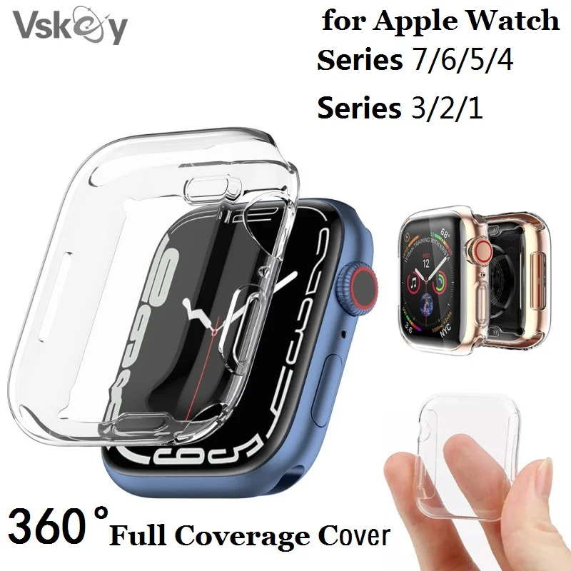 

100pcs Transparent Cover for Apple Watch Series 7 6 5 4 3 Soft TPU Clear Full Screen Protector Case iWatch 41mm 45mm 40mm 44mm