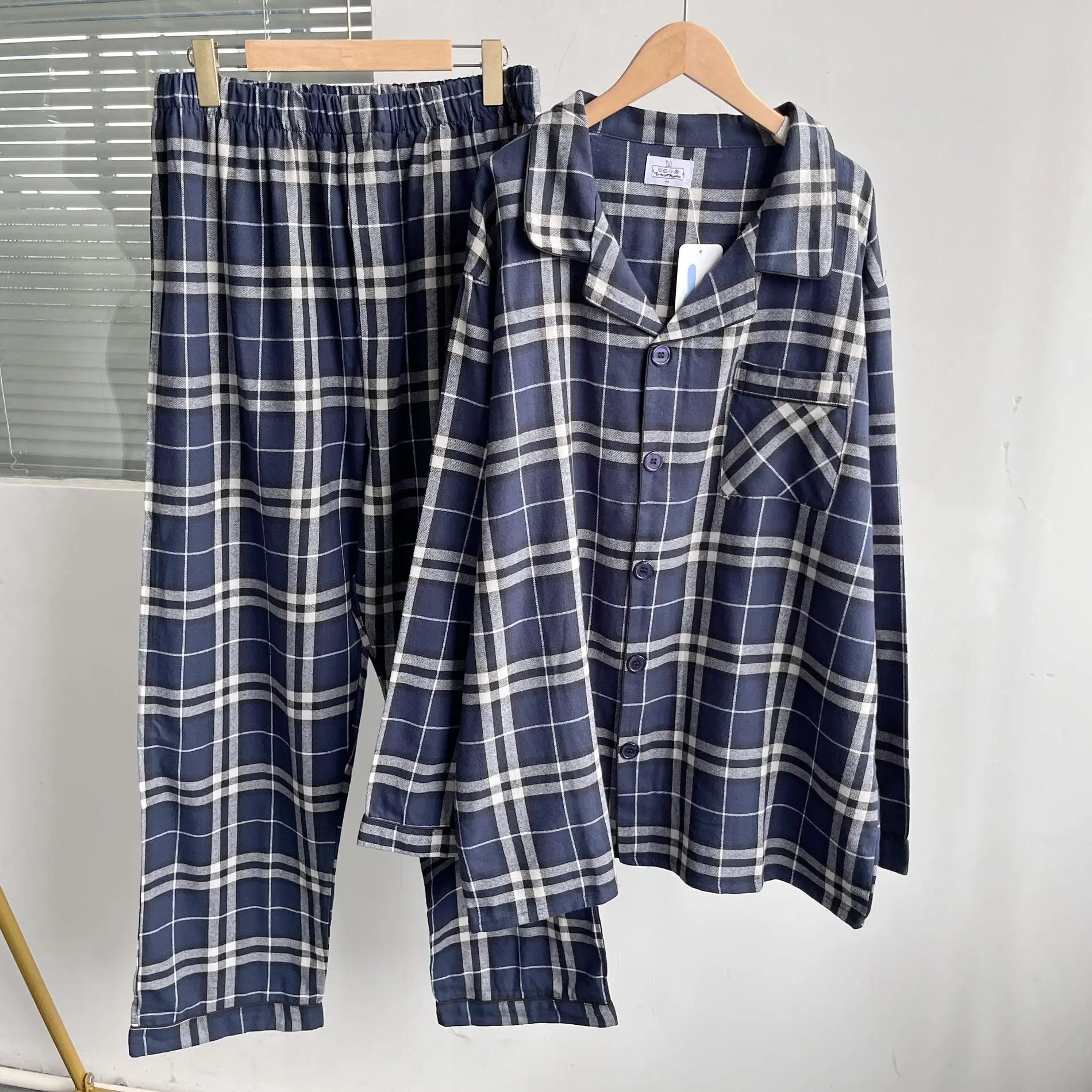 

Men's Autumn Winter Spwear Long Sve Long Pants Flannel Pure Cotton Casual Open Cardigan Comfortable Home Clothes Y