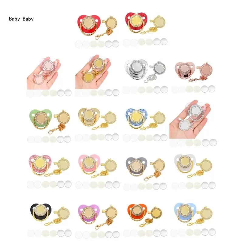 Thermal Transfer Baby Pacifier with Pacifier Clip Chain Set DIY Infant Comfort Appease Soother Newborns Shower Gift Q81A