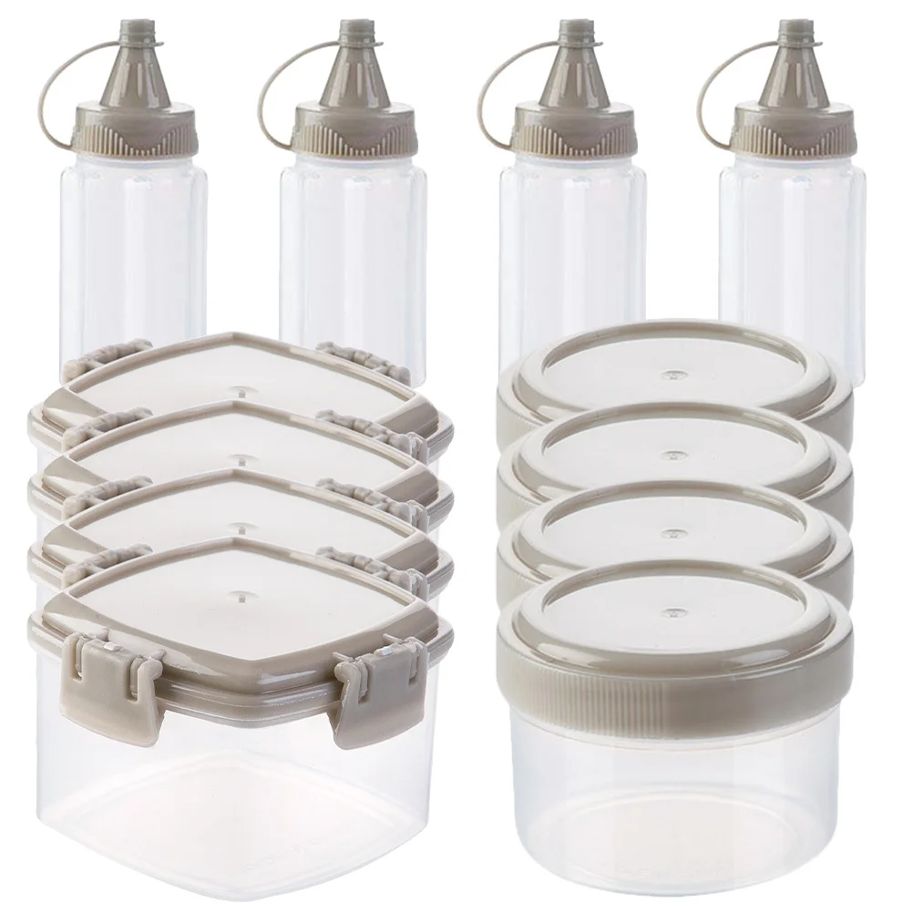 12 pz Salsa Spremere Bottiglie Set Bocca Larga Trasparente Barattoli di Condimento Da Cucina Conservazione Sale Pepe Dispenser Multi-Uso