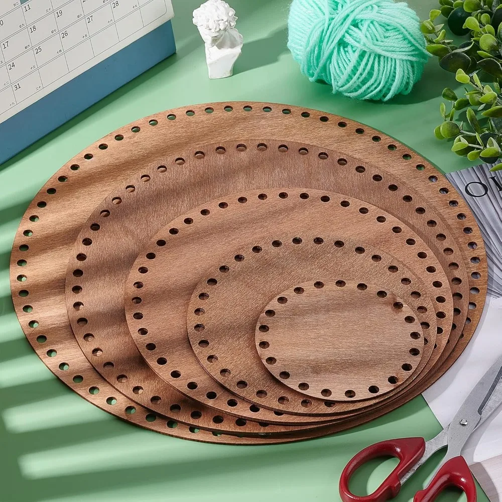 5 Sizes Natural Wooden Basket Bottom Round Circle Wood Base Shaper Brown Blank Crochet Bag Bottom for Basket Weaving Crochet