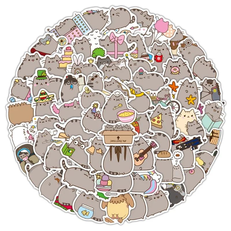 100pcs Cartoon Cute Pusheen Creative Personality Doodle Decorative Stickers