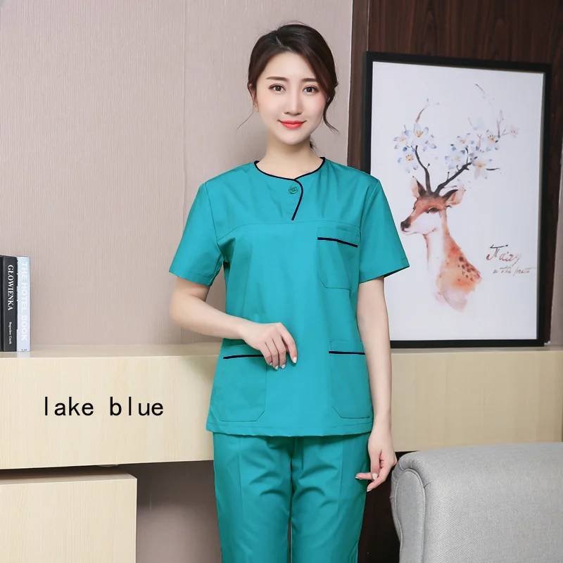 Women Scrubs Top Mock Wrap Medical Uniform Short Sleeve Nursing Clothes Cotton Doctor Workwear Veterinary Spa Uniforms Surgical