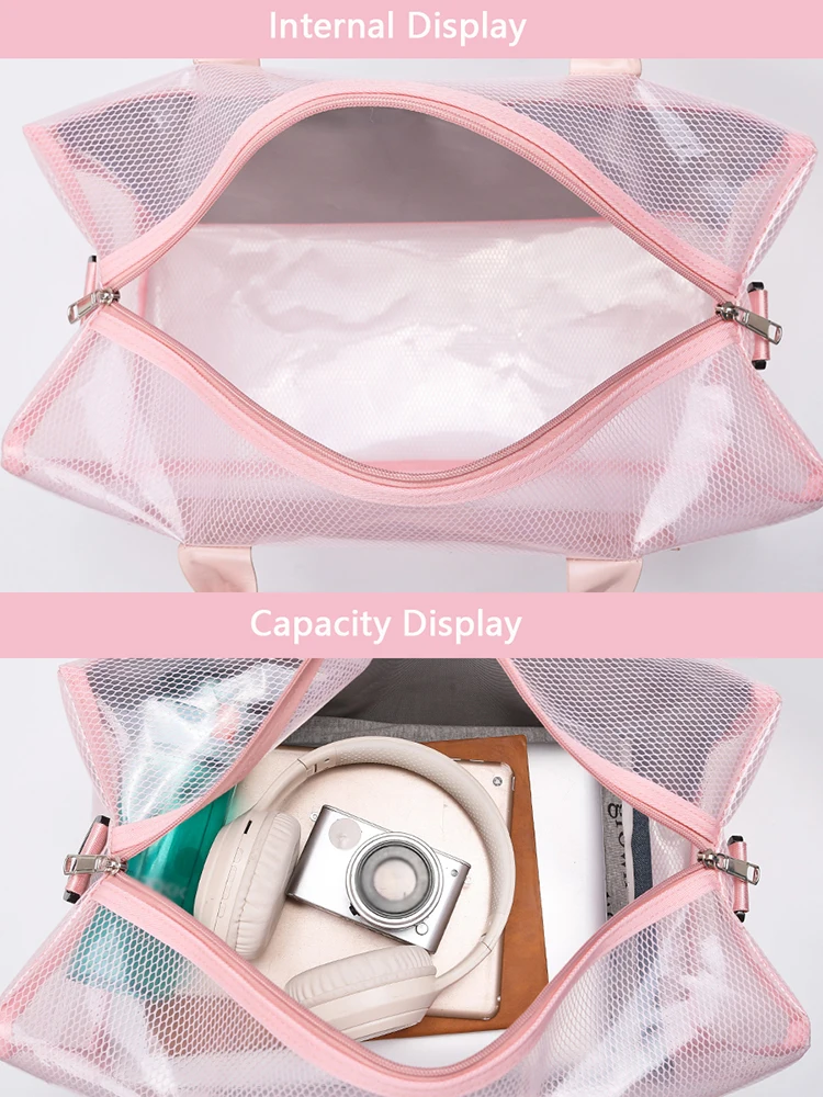 Transparent Waterproof PVC Duffle Bag, Zipper Travel Storage Bag,Sports Fitness Bag, Large Capacity Handbag & Shoulder Bag