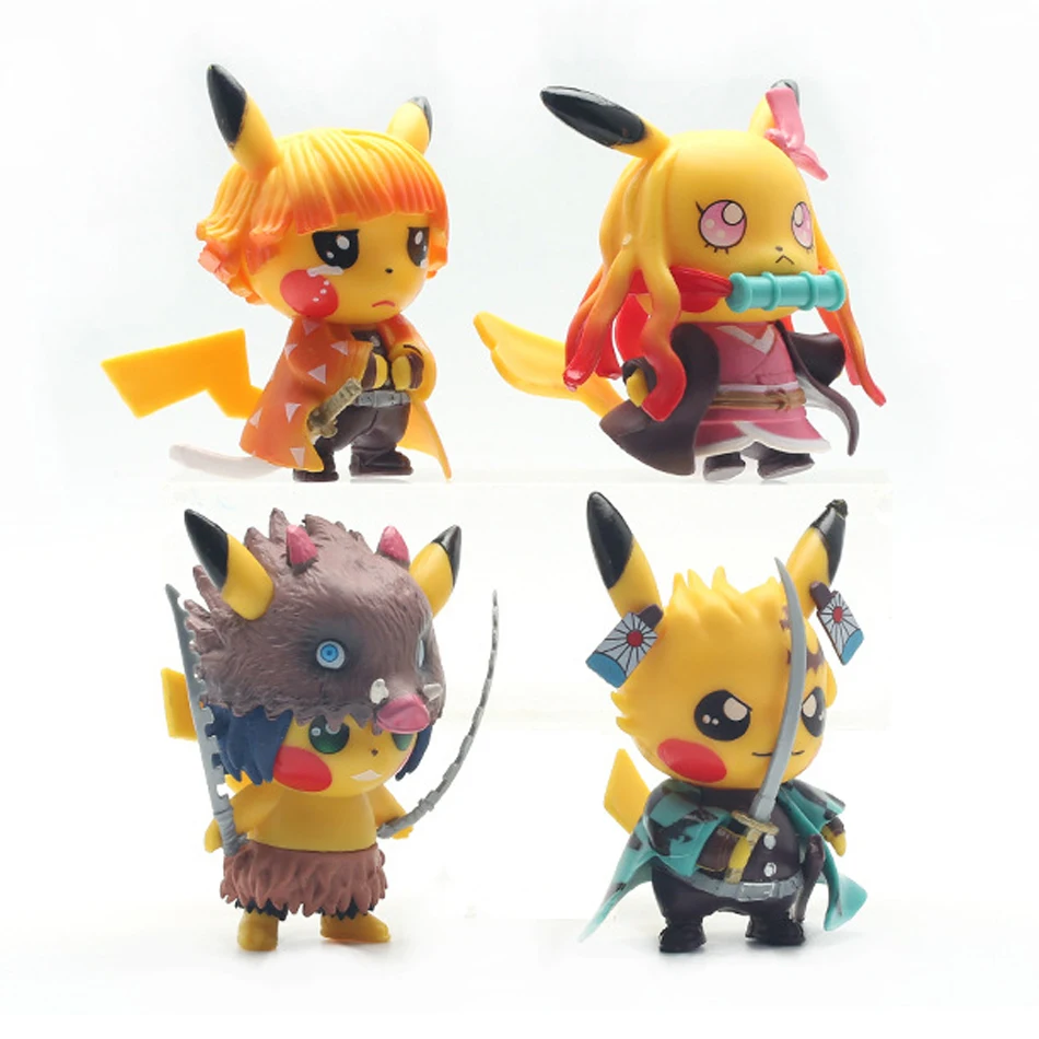 1-4 قطعة شخصيات كرتونية البوكيمون بيكاتشو تأثيري شيطان القاتل Tanjirou Nezuko Zenitsu Inosuke البلاستيكية جمع الاطفال عيد ميلاد اللعب هدية