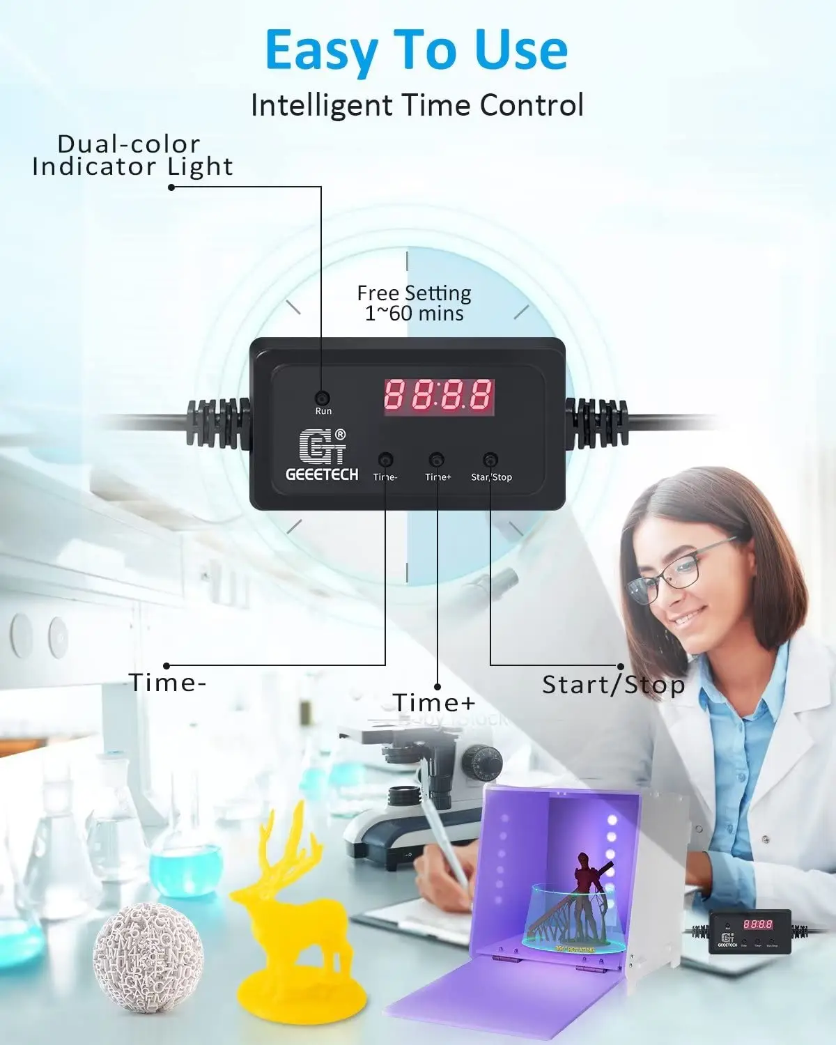 Resin Curing Box with 360° Turntable 405nm  Curing Light Station for  Models Intelligent Time Control  Cure St