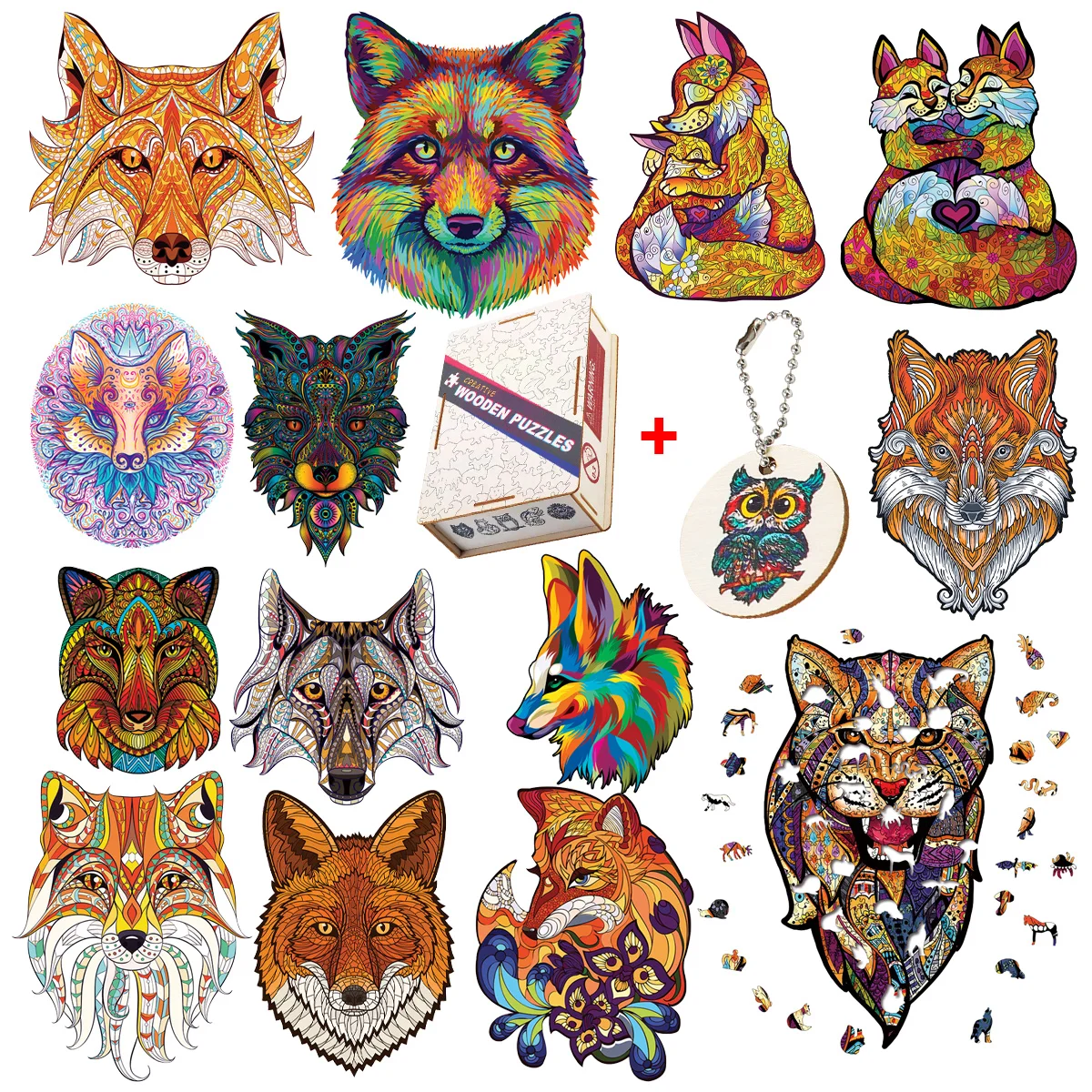 

Elegant Wooden Animal Fox Jigsaw Puzzle Unique DIY Wood Crafts Adult Interactive Educational Family Game Birthday Gifts For Kids