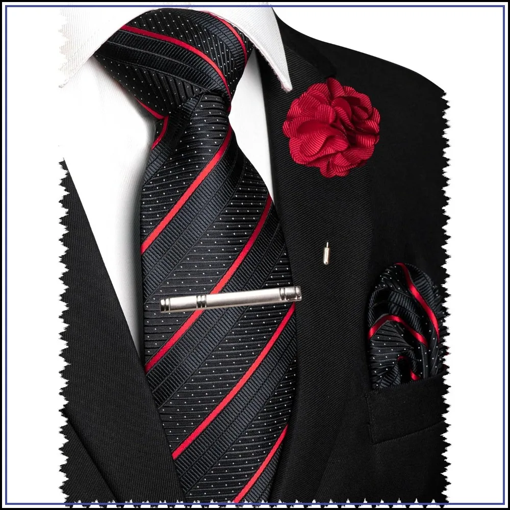

Mens Striped Tie and Lapel Pin Necktie Pocket Square with Tie Clip Sets for Business Casual 4PCS