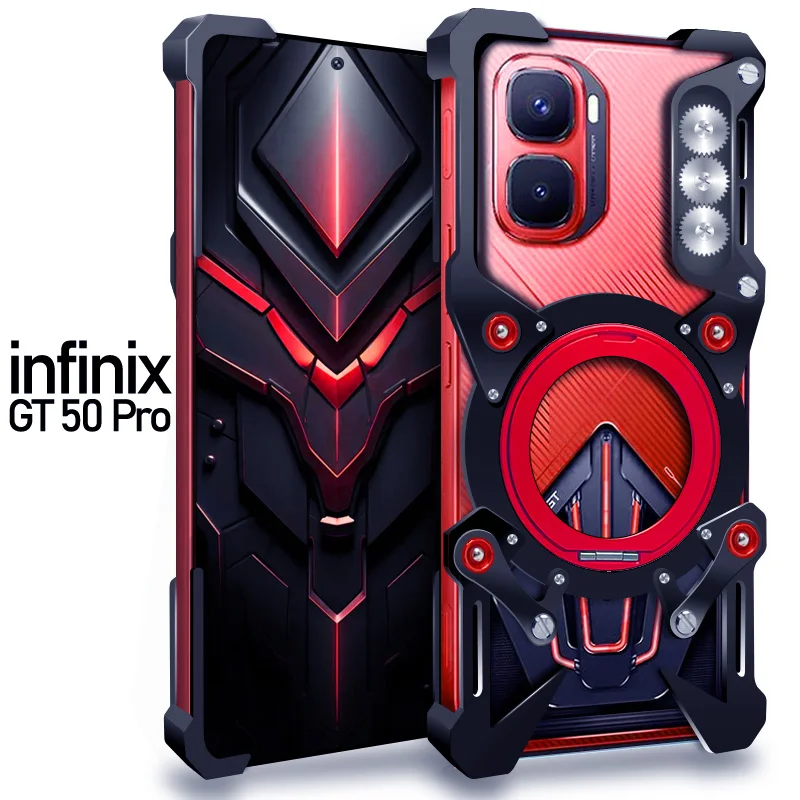 

Aluminum Frameless Case For Infinix GT 50 Pro Rotating Bracket Shell Metal Rimless Shockproof Cover