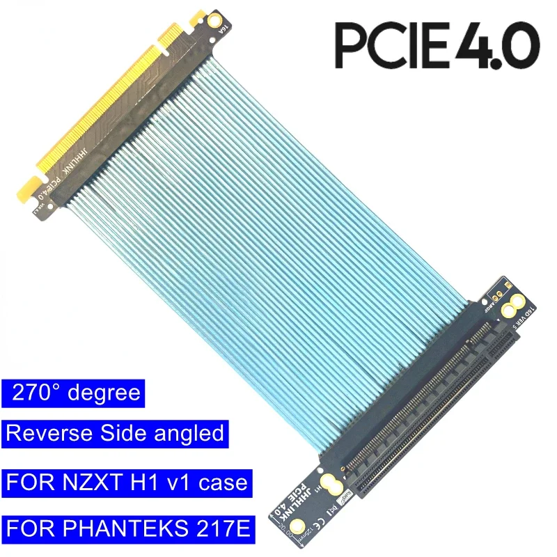 

PCIe 4.0 X16 Gen4 Riser Cable 270 Degree Connector for NZXT H1 V1 PHANTEKS 217E Case PCIE X16 4.0 GPU Video Card Extension Cable