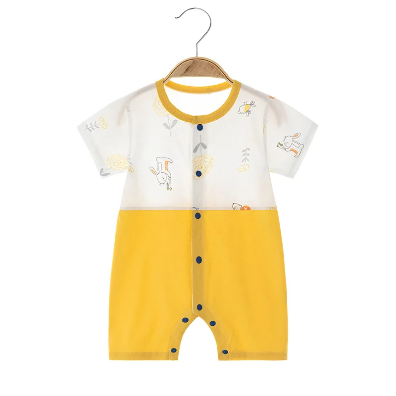 Baby Jumpsuit Short Sleeve Summer Ultra-Thin Baby Door Latch Pure Cotton Rompers Children's Summer Air Conditioning Clothes Romp