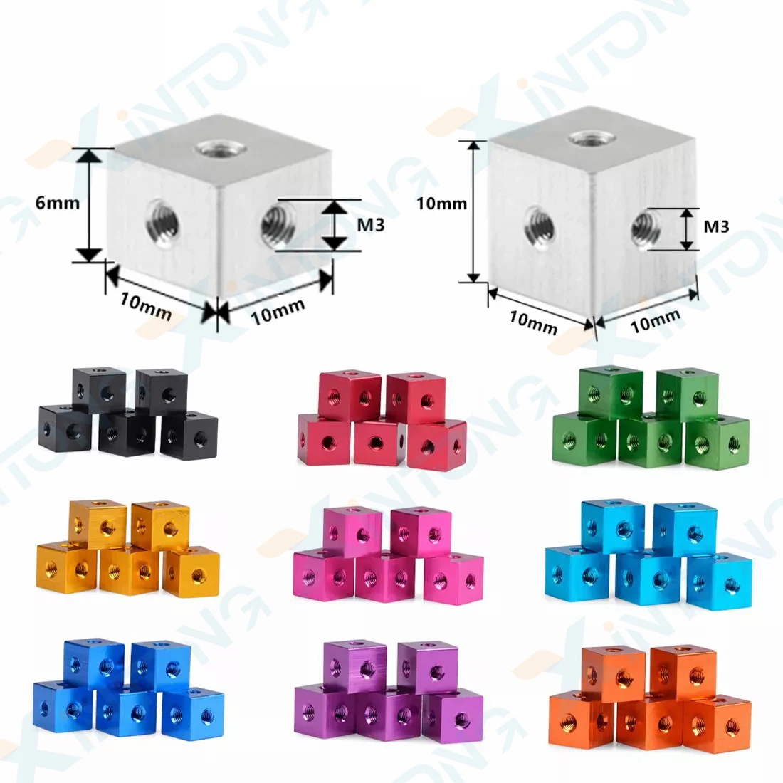 Weiyi 5 Stück/Set M3 M4 M5 M6 M8 M10 Aluminiumlegierung Eloxierte Würfelverbinder Befestigungshalterung Quadratischer Abstandshalter T-Stück 6-Wege – Detail 4