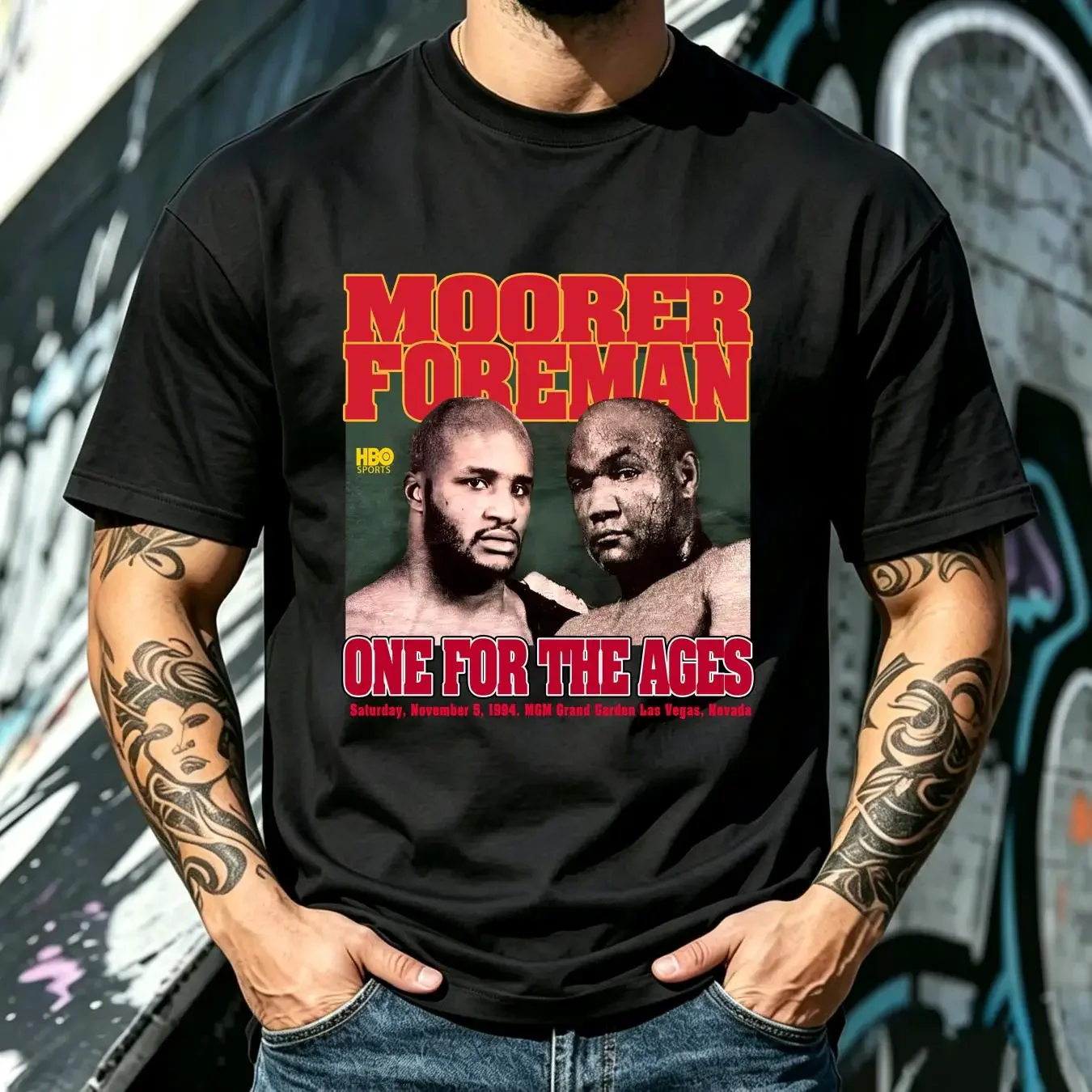 washed T Shirt Vtg Moorer Vs George Foreman Mens XL MGM Grand Boxing Knockout Wear long or short sleeves vintage Washed