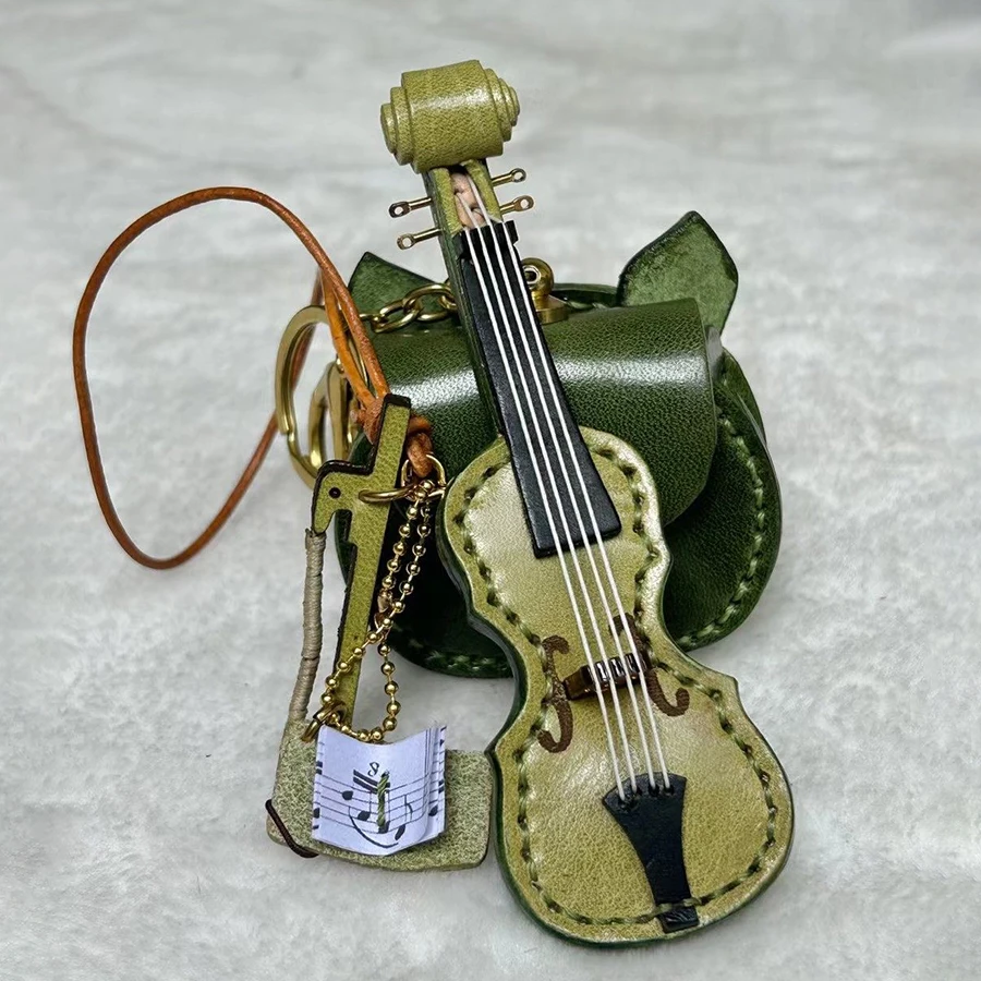 Genuine Leather Violin & Cello Keychain Musical Instrument Bag Charm Miniature Music Violin Pendant Keyring For Music Lover