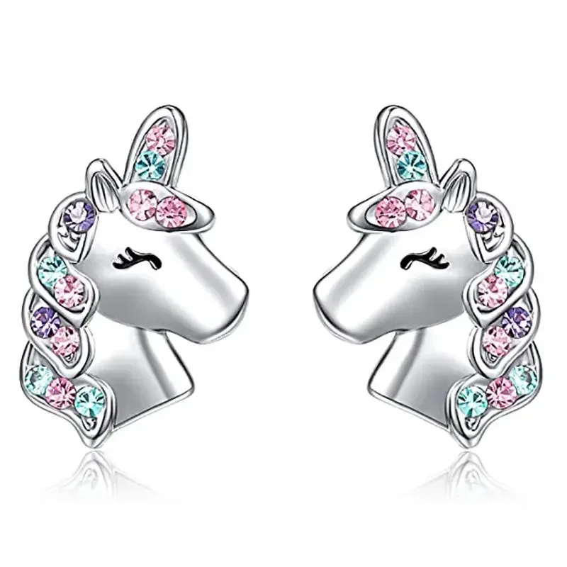 2 pièces boucles d'oreilles licorne mignonnes pour femmes filles, cristal cubique chat papillon arc-en-ciel coeur étoile boucles d'oreilles cadeau de noël bijoux