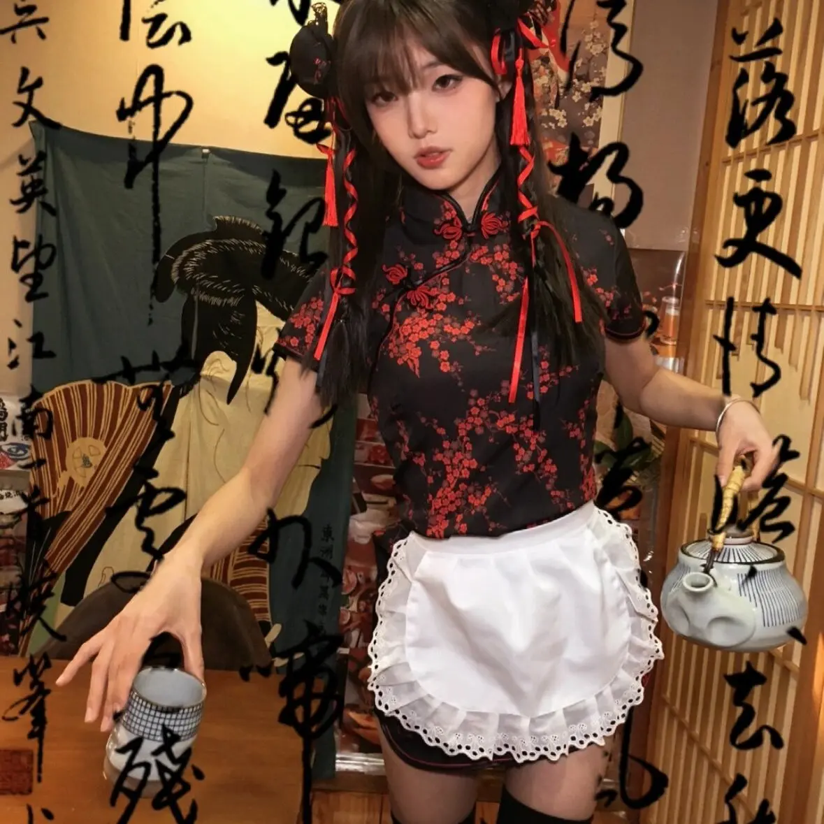 تنورة صينية جديدة من Sle Dr loween Cisas Cosplay orm تنورة خادمة ناعمة للفتيات ملابس يومية