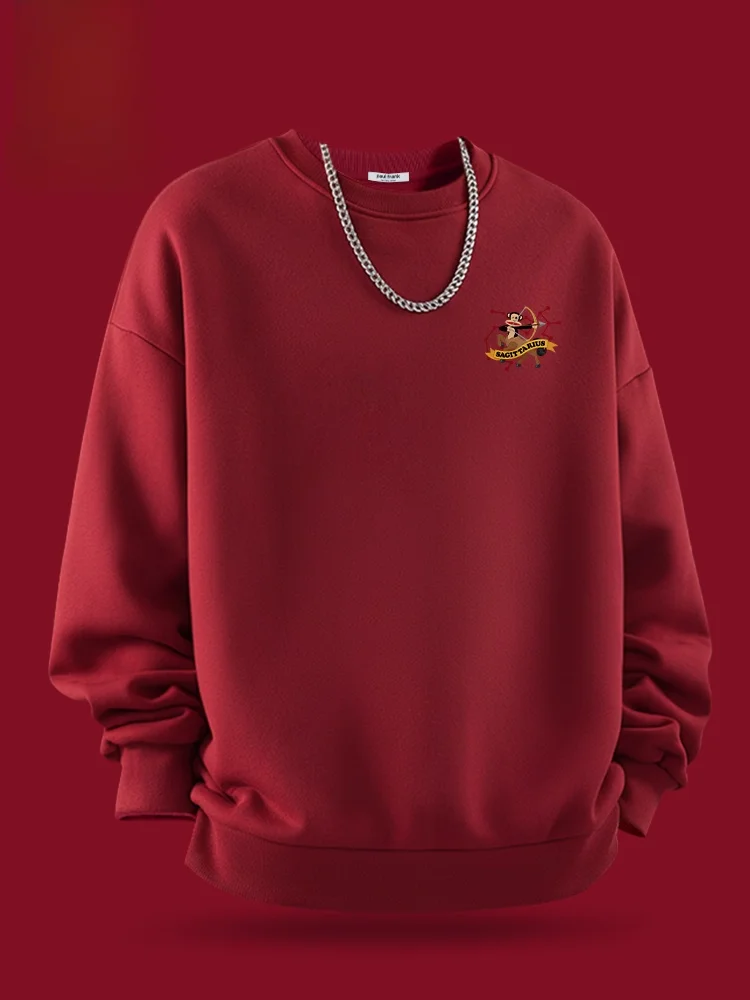 

Красная круглая толстовка с капюшоном 2026 года, мужская повседневная, из смесового хлопка и полиэстера, с длинным рукавом