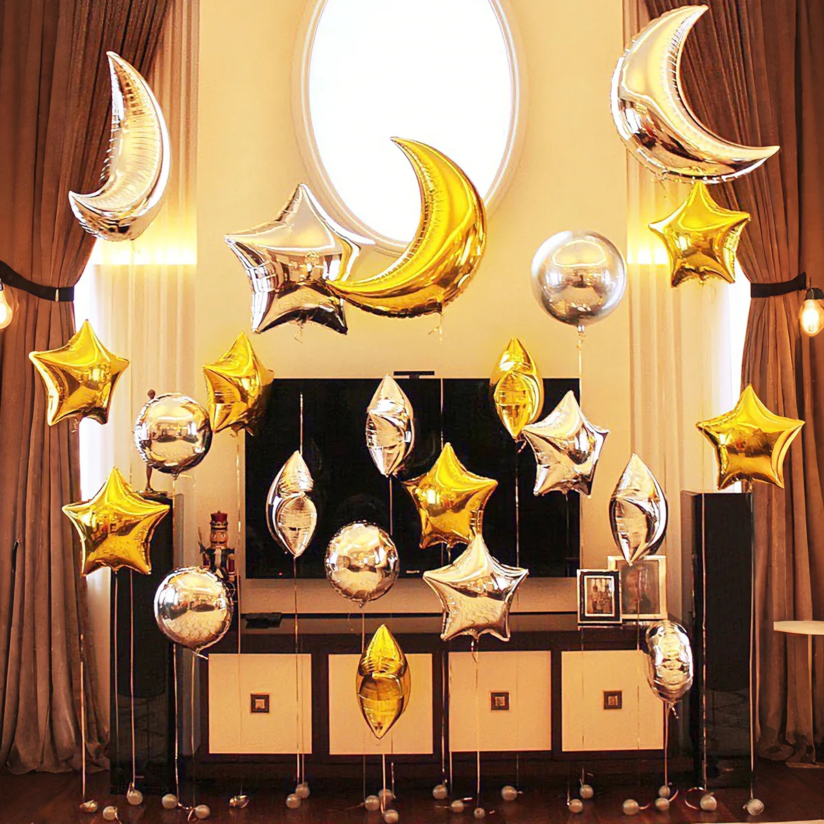 6-teiliges Mond- und Stern-Ballon-Set, Eid al Fitr-Ballon-Dekoration, Familien-Ramadan-Party-Dekoration, Ramadan-Event-Dekoration