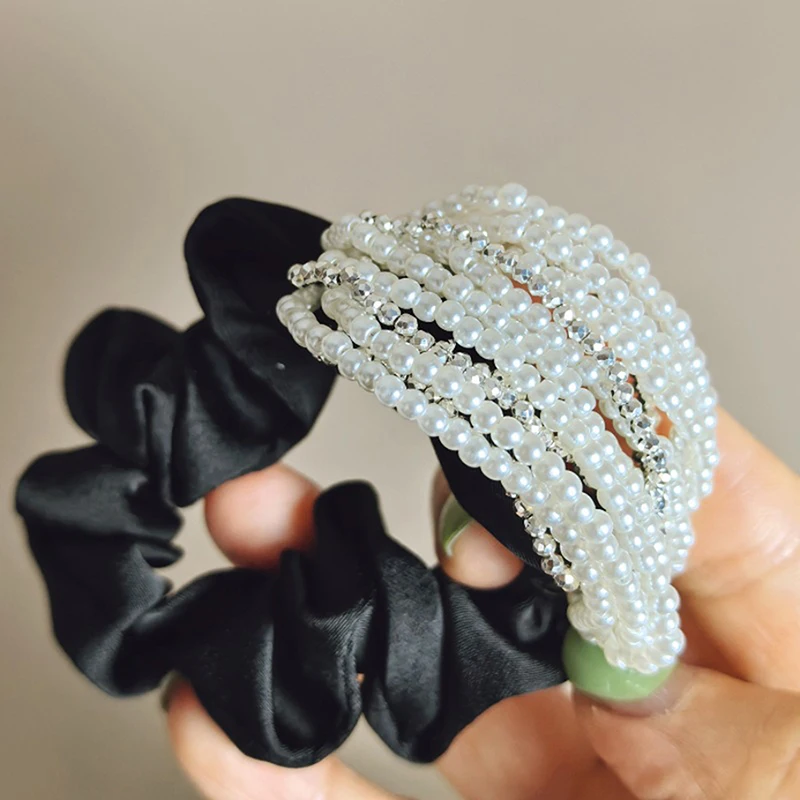 

Y2K новые модные черные резинки для волос с бисером, элегантные резинки для волос в корейском стиле, премиум-класса, резинки для волос в виде булочки, резинки для волос
