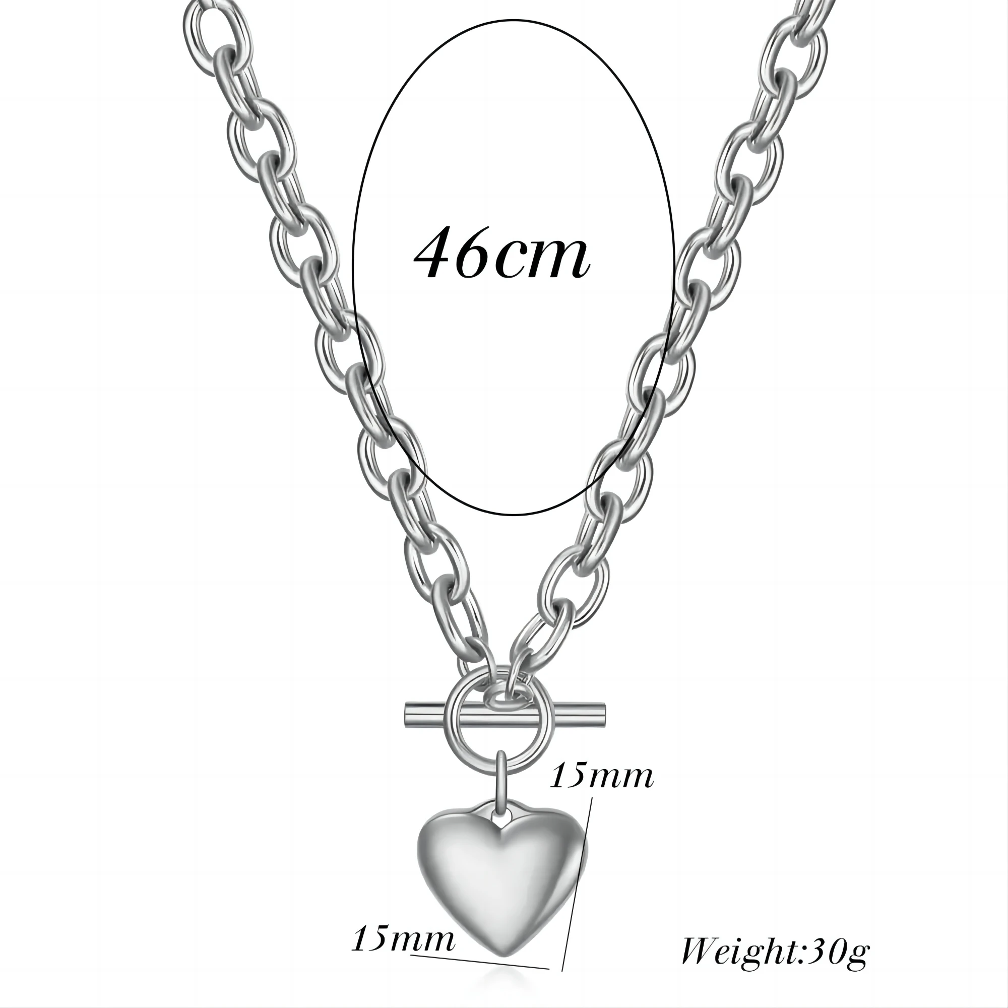 VQYSKO Smooth heart gold/silver/Color OT button stainless steel pendant necklaces for Women Party Jewelry