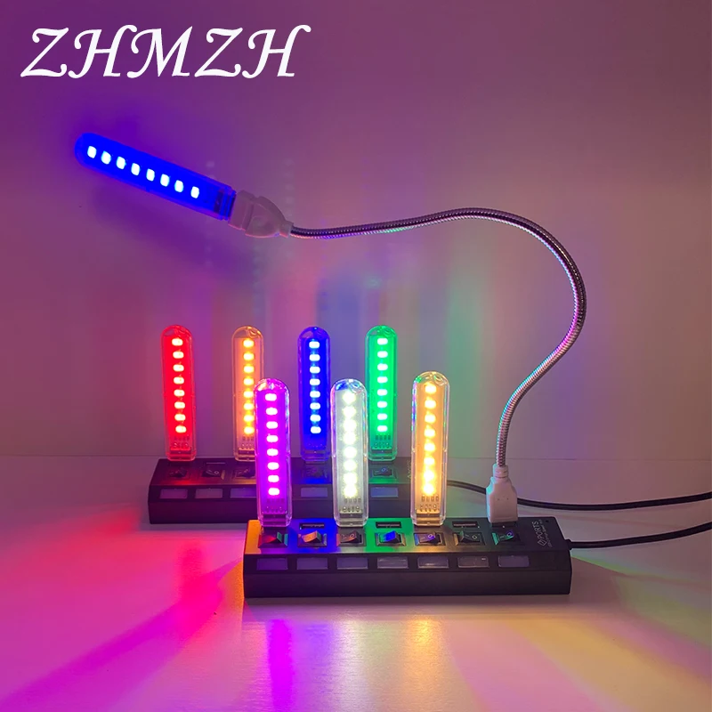 ZHMZH DC5V 8LEDs USB LED Night Light  Red Yellow White Blue Green Purple 4W Eye Protection Small USB Desk Lamp For Bedroom