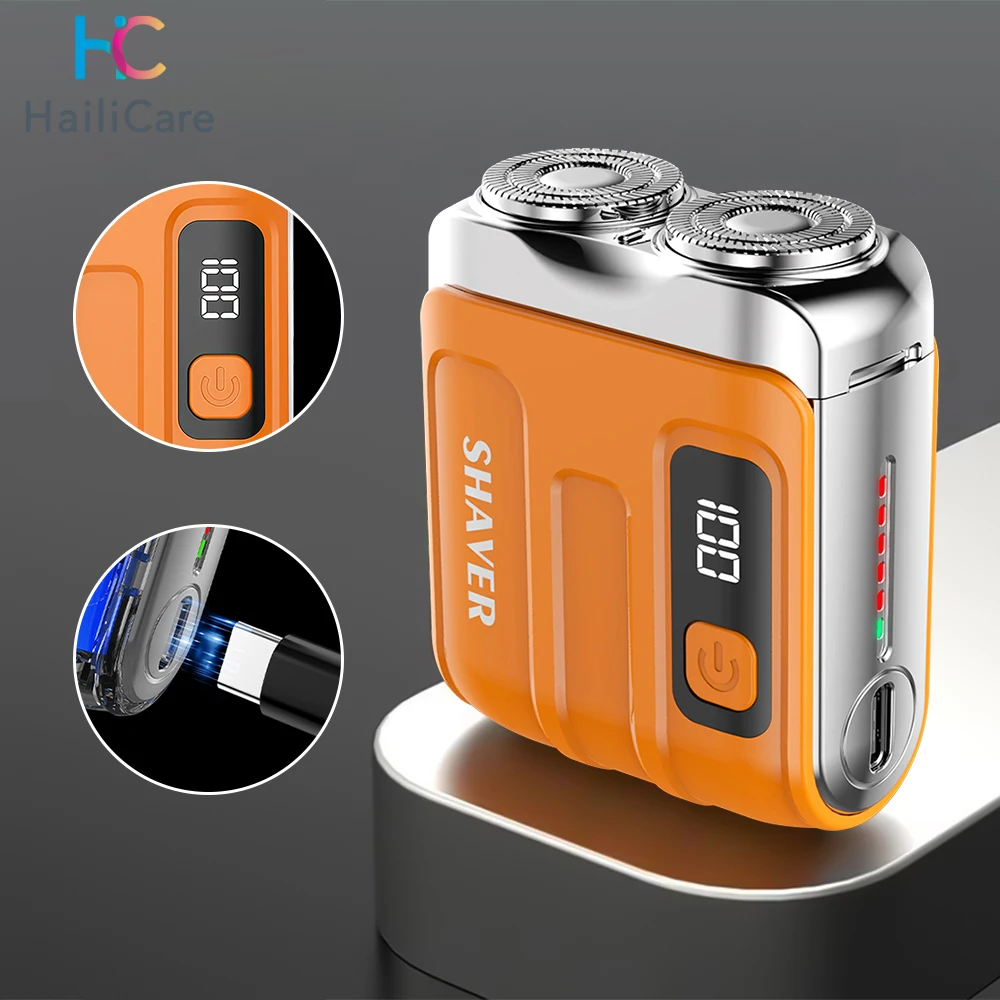 

Дорожная электробритва для мужчин, двойная плавающая магнитная головка лезвия, портативный нож для бороды, перезаряжаемая мини-роторная электрическая бритва