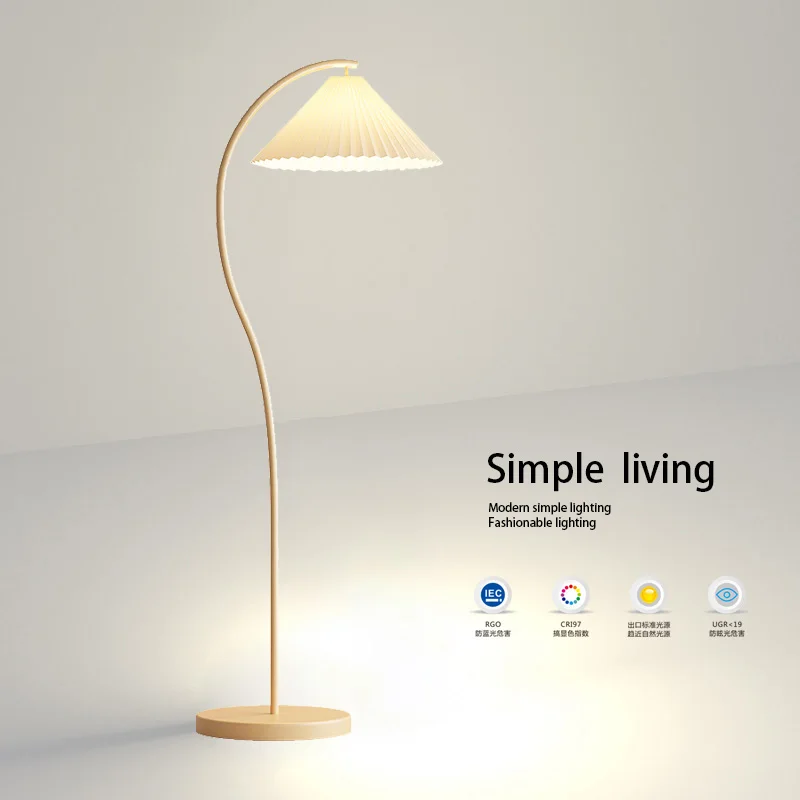 

2024 new French pleated floor lamp cream wind living room sofa side retro vertical table lamp Internet celebrity atmosphere lamp